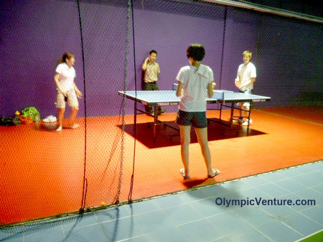 Installed Olymflex rubberized floor to put ping-pong table with metal legs Sports Arena Sentosa, Kuala Lumpur