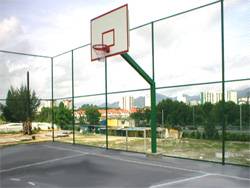 Futsal courts in Melaka with players.