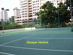 laid fibre mesh and water-proofing system for Lanai Kiara Condominium's 2 tennis courts.