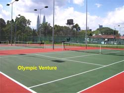 Another view of the resurfaced 3 tennis courts using Plexipave