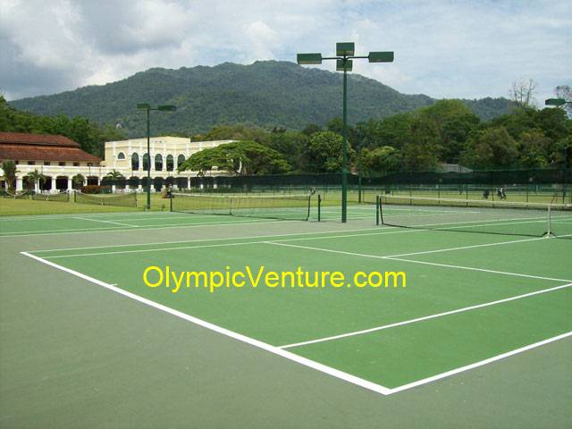 another view of 2 Olymflex rubberized cushioned tennis court for Penang Sports Club, PSC