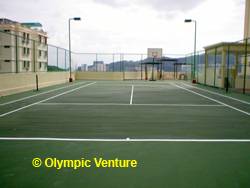 Penhill condominium's 1 tennis court with basketball post