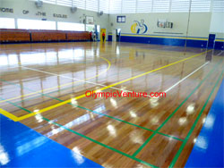 Another View of Pneumatic Hardwood Timber Floor with Rubberised Underlay System for Gymnasium at Dalat International School, Penang.